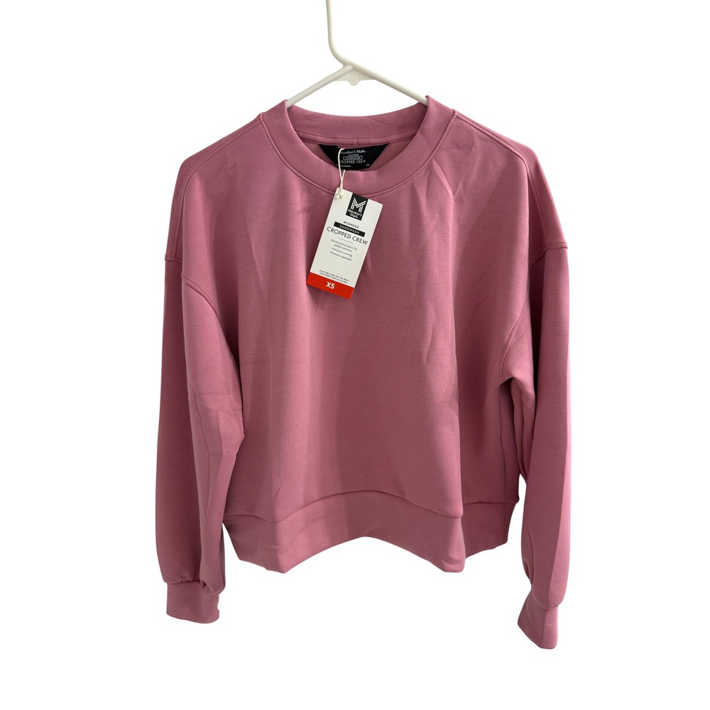 Members Mark Womens Sandwash Cropped Crew Sweatshirt Pink XS NWT